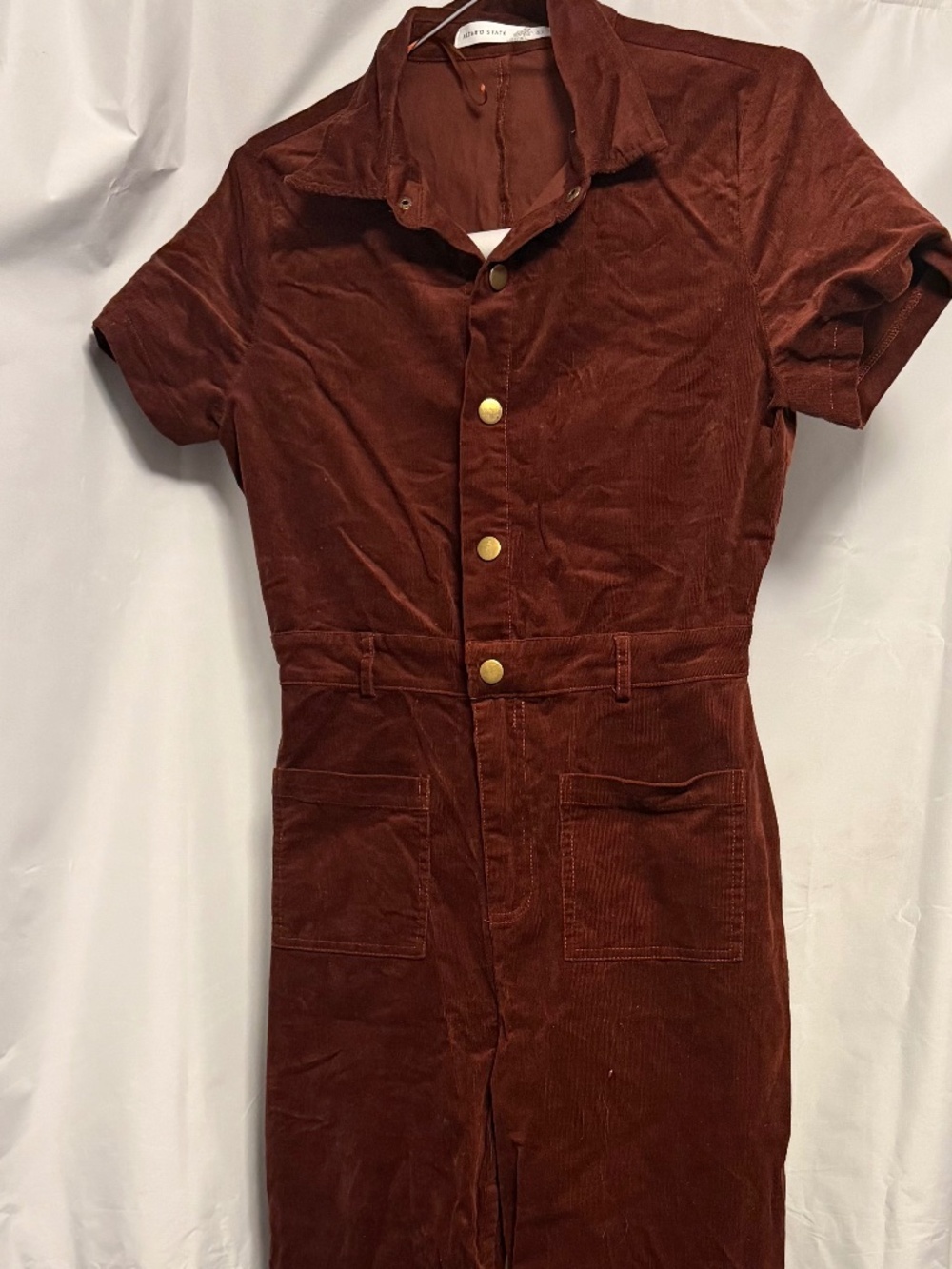 Short Sleeve Corduroy Jumpsuit Burgundy